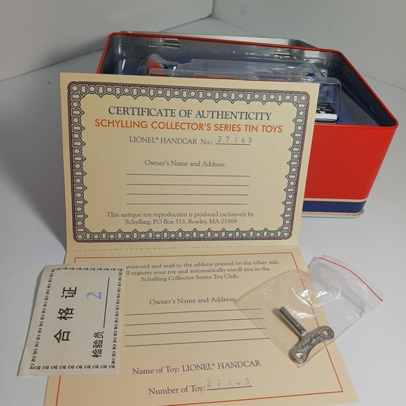 Lionel Trains Centennial 1900-2000 Schylling Railroad Hand Car w Key Tin Toy - Picture 2 of 7